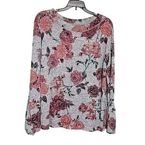 Maurices Gray Floral Top Blouse Long Sleeve Light Weight Shirt Size M‎ EUC